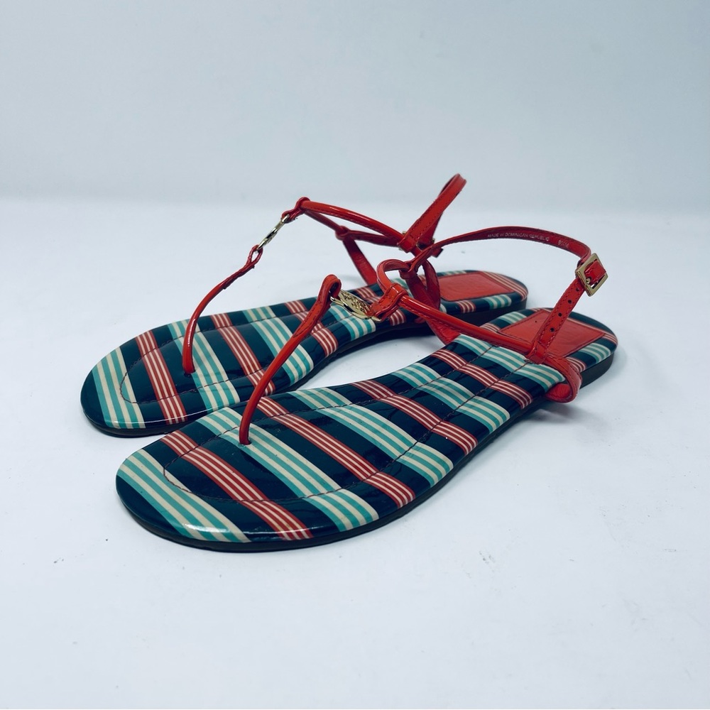 TORY BURCH EMMY STRIPED THONG SANDALS 8.5